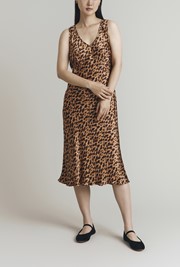 Summer Leopard Print Satin Midi Dress