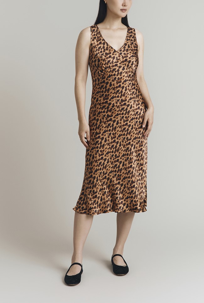 Summer Leopard Print Satin Midi Dress