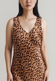 Summer Leopard Print Satin Midi Dress