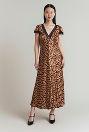 Lillie Leopard Print Satin Midi Dress