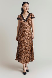 Lillie Leopard Print Satin Midi Dress