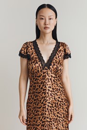 Lillie Leopard Print Satin Midi Dress