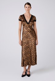 Lillie Leopard Print Satin Midi Dress