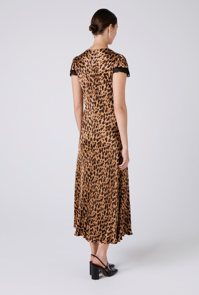 Lillie Leopard Print Satin Midi Dress