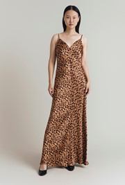 Eden Leopard Print Satin Maxi Slip Dress