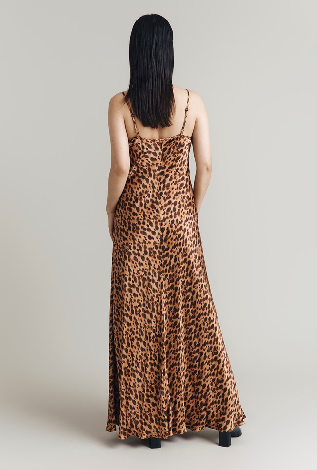 Eden Leopard Print Satin Maxi Slip Dress