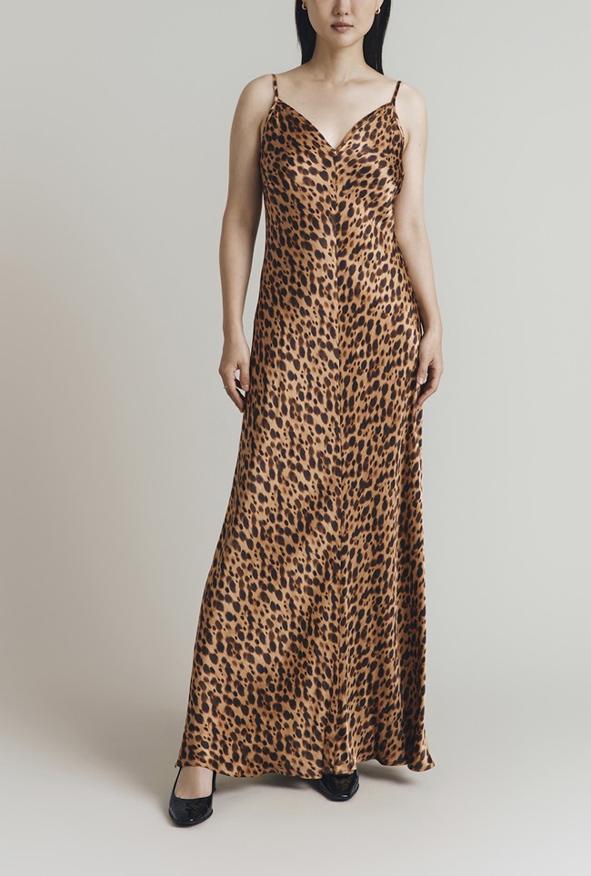 Eden Leopard Print Satin Maxi Slip Dress