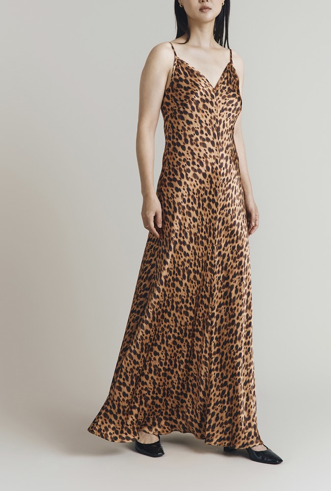 Eden Leopard Print Satin Maxi Slip Dress