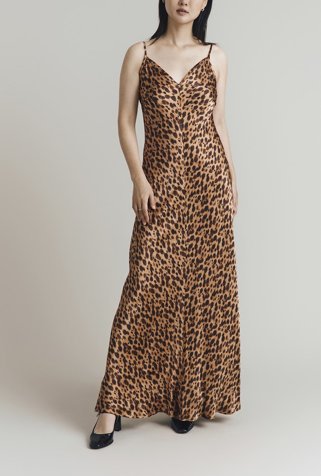 Eden Leopard Print Satin Maxi Slip Dress