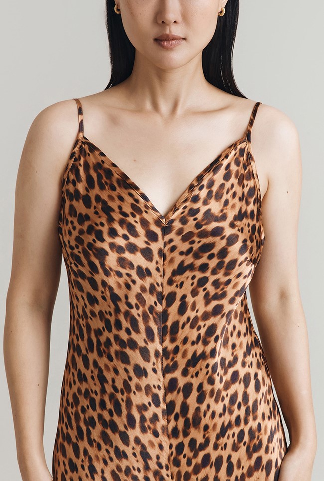 Eden Leopard Print Satin Maxi Slip Dress