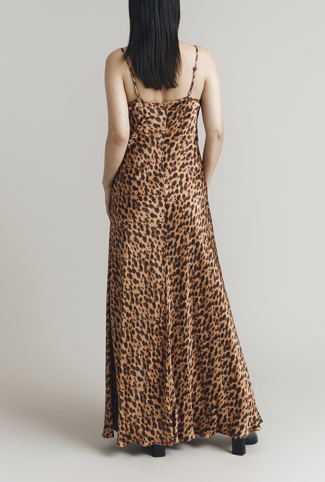 Eden Leopard Print Satin Maxi Slip Dress