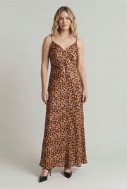 Eden Leopard Print Satin Maxi Slip Dress