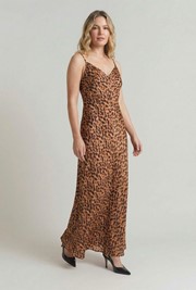 Eden Leopard Print Satin Maxi Slip Dress