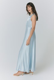 River V Neck Button Satin Maxi Dress