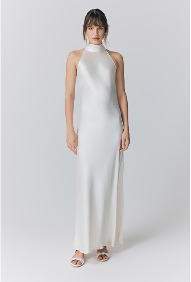slim fit dress slacks Ashton Maxi in Ivory Satin | Silk Formal Maxi Dress