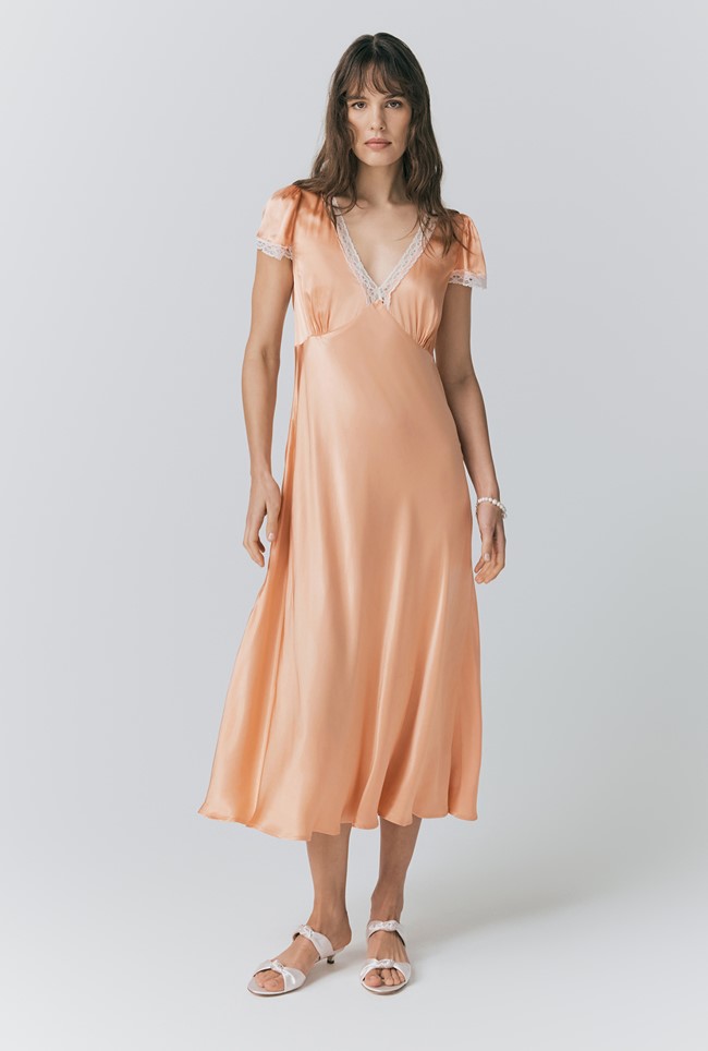 Lillie Lace Trim Satin Dress