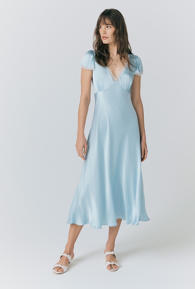 Lillie Lace Trim Satin Dress