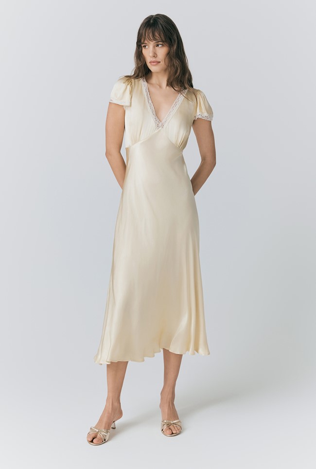 Lillie Lace Trim Satin Dress