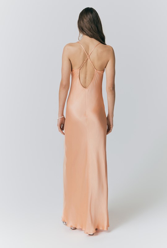 peach spaghetti strap dress with a deep backless Peach Lace Spaghetti Straps Ruffled Tulle Trendy Prom Wedding Dress main image 1
