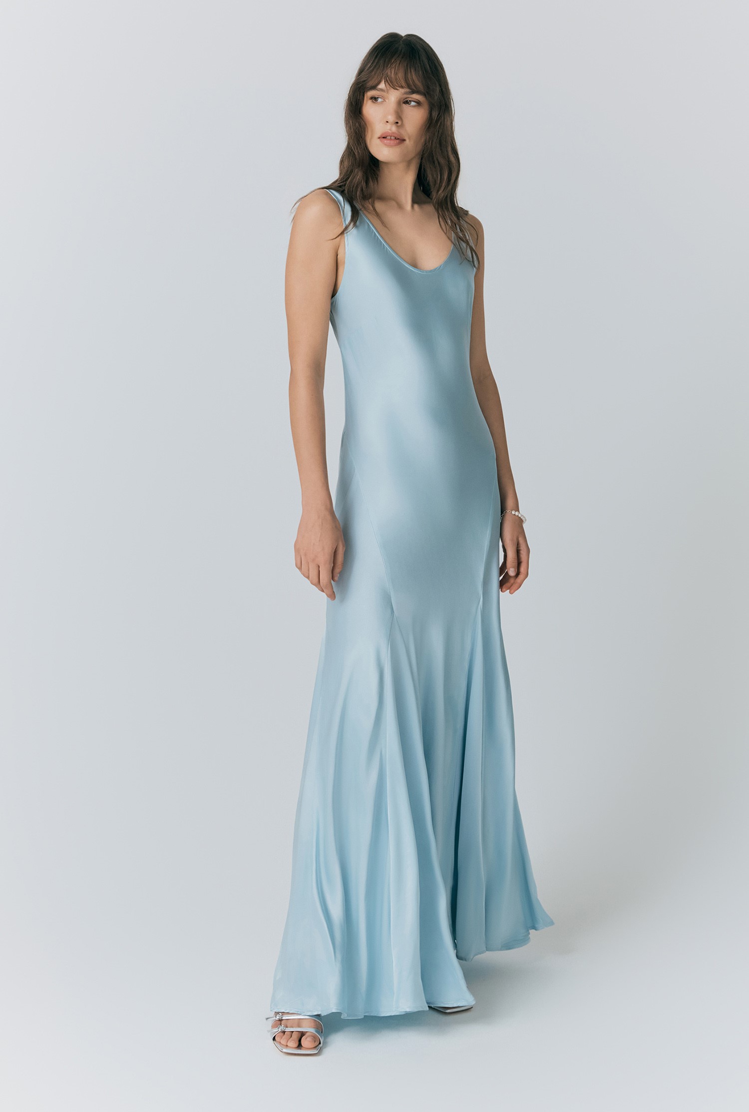 Willow Light Blue Satin Maxi Dress Ghost London