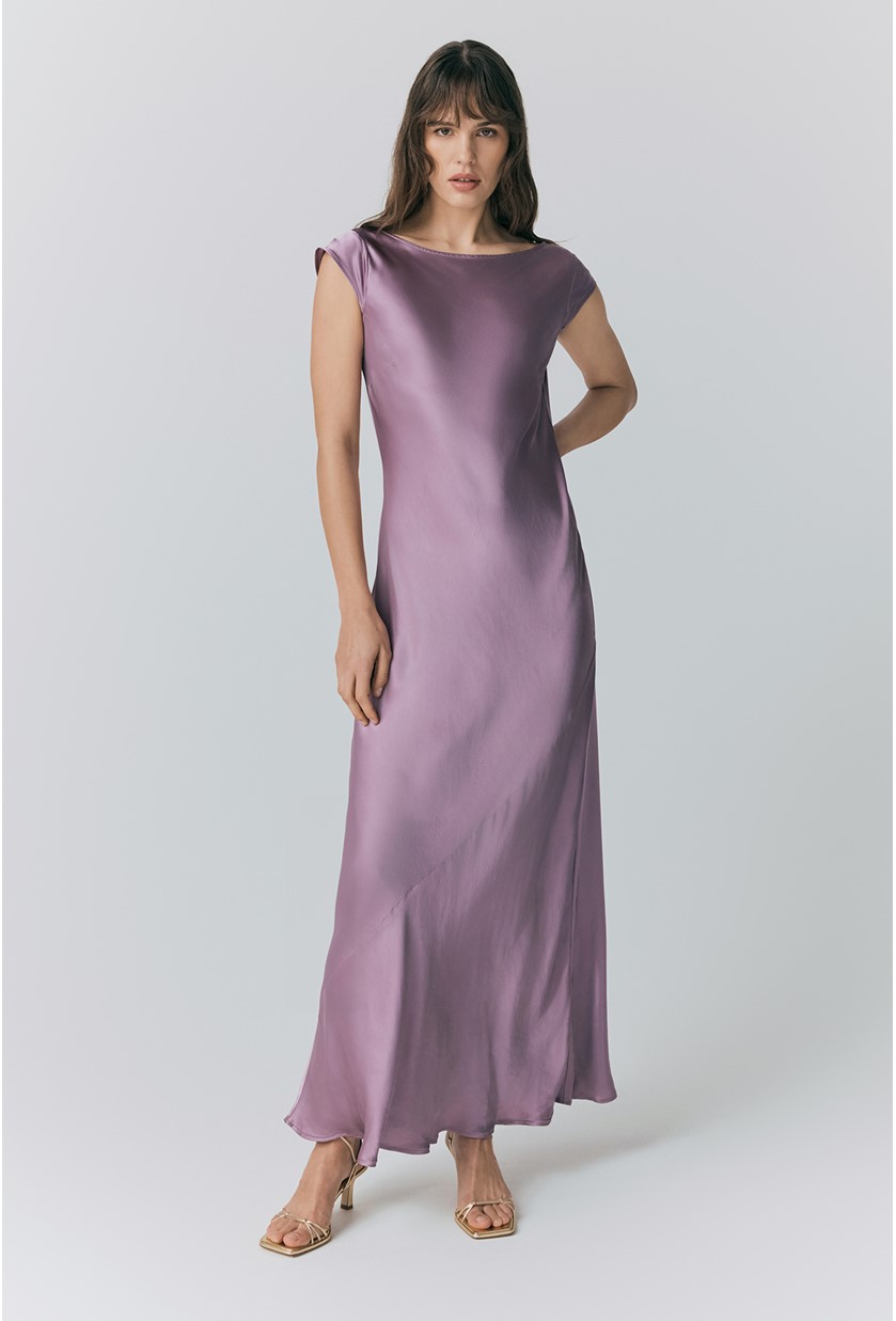 Averie Purple Boat Neck Satin Maxi Dress Ghost London