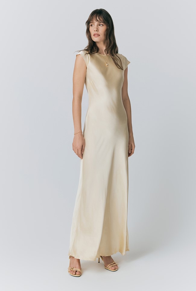 Averie Boat Neck Satin Maxi Dress