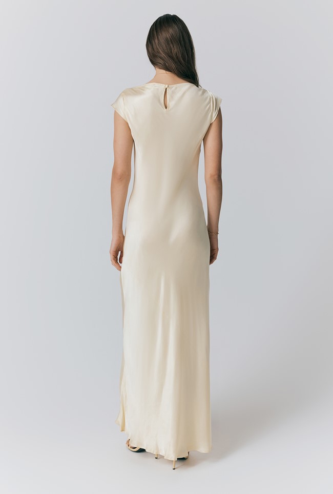 Averie Boat Neck Satin Maxi Dress