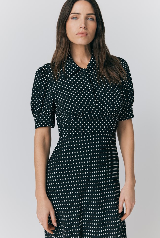 Wilma Crepe Polka Dot Midi Tea Dress