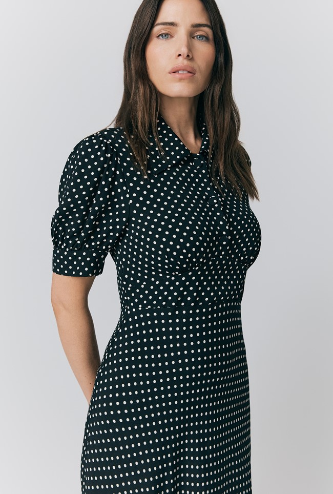 Wilma Crepe Polka Dot Midi Tea Dress