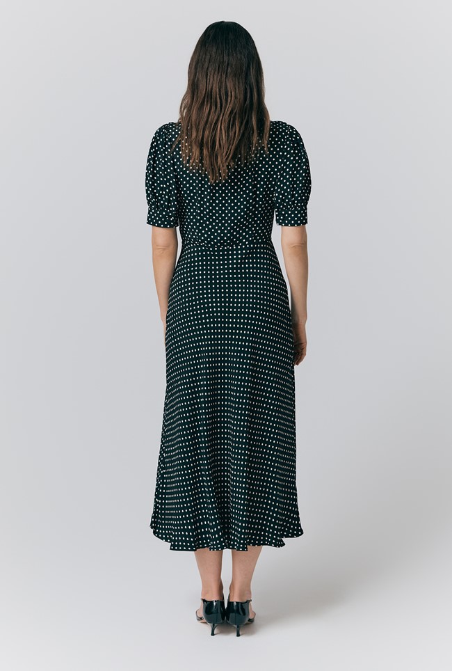 Wilma Crepe Polka Dot Midi Tea Dress