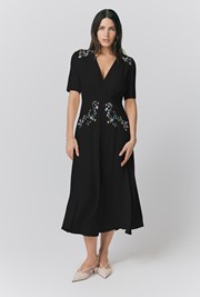 Maeve Embroidered Crepe Midi Tea Dress