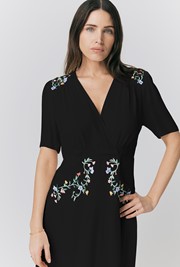 Maeve Embroidered Crepe Midi Tea Dress