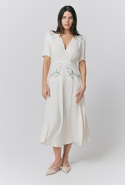 Maeve Embroidered Crepe Midi Tea Dress