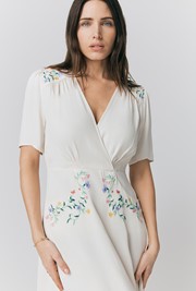 Maeve Embroidered Crepe Midi Tea Dress