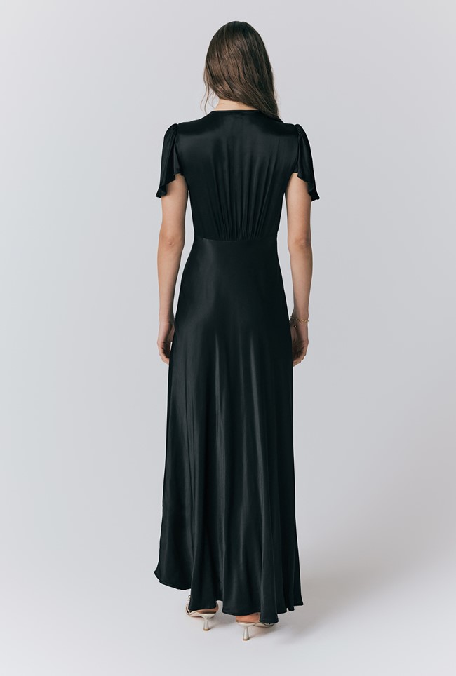 Delphine Button Satin Maxi Dress