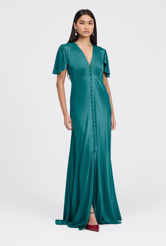 Delphine Button Through Satin Maxi Dress