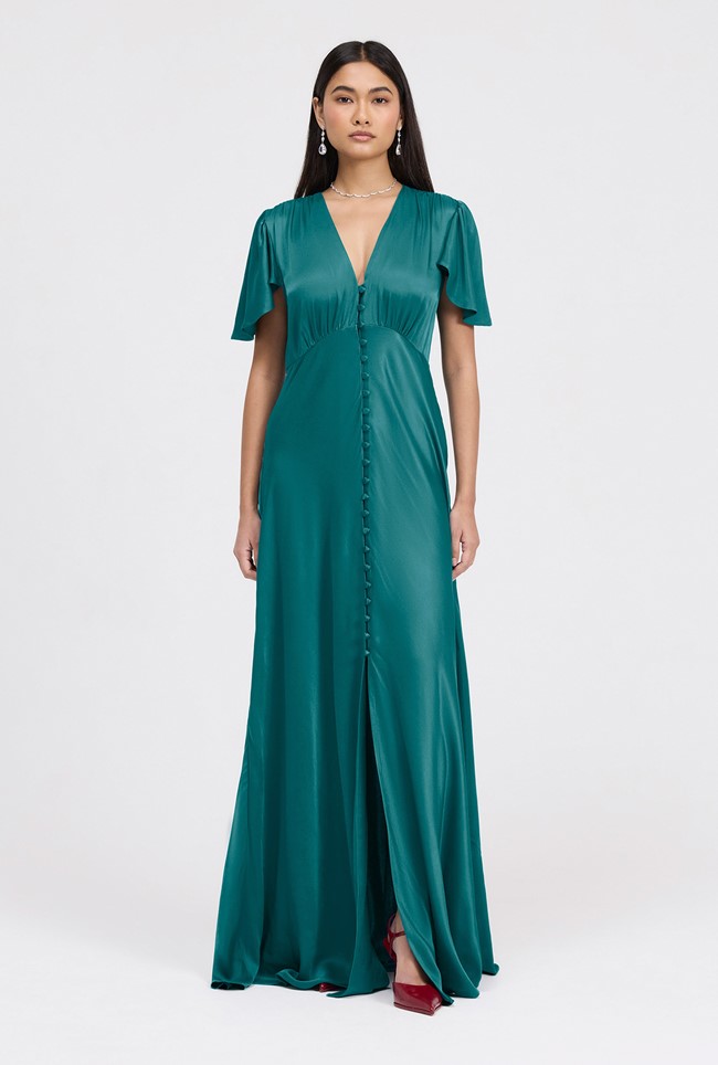 Delphine Button Through Satin Maxi Dress