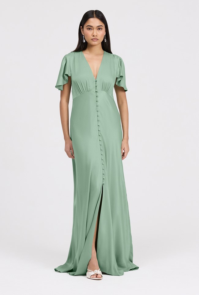 Delphine Button Through Satin Maxi Dress