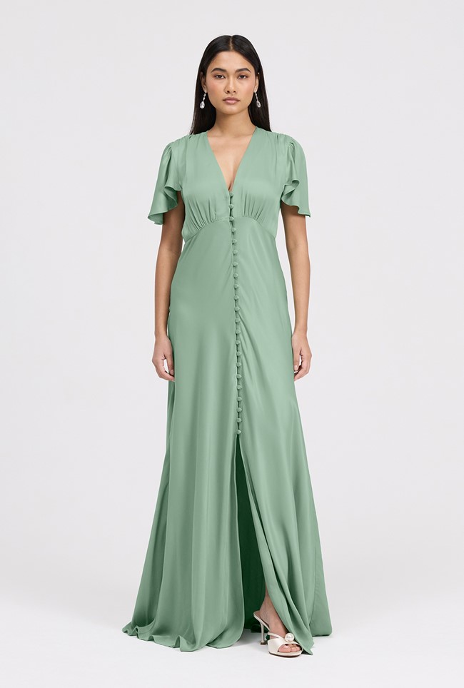 Delphine Button Through Satin Maxi Dress
