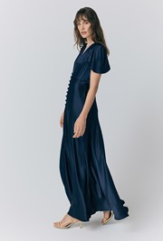 Delphine Button Satin Maxi Dress