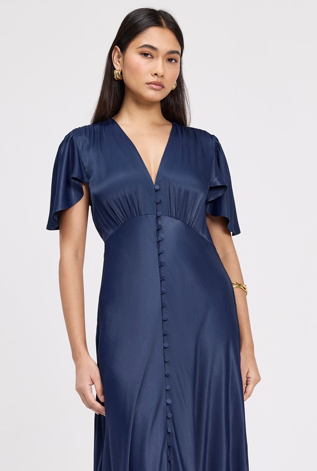 Delphine Button Through Satin Maxi Dress