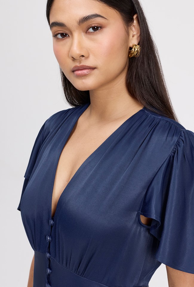 Delphine Button Through Satin Maxi Dress