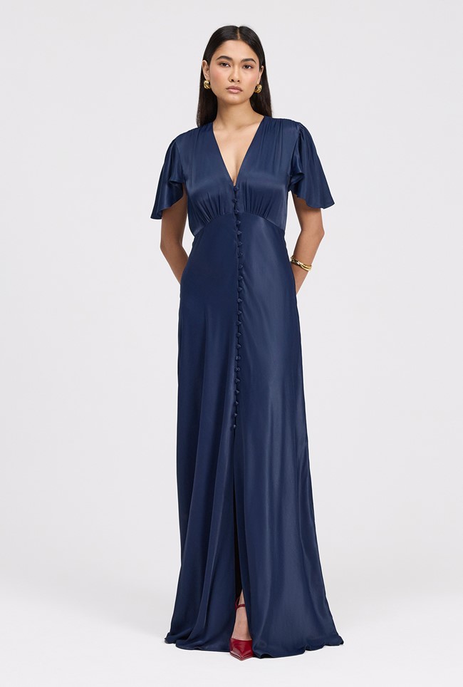 Delphine Button Through Satin Maxi Dress