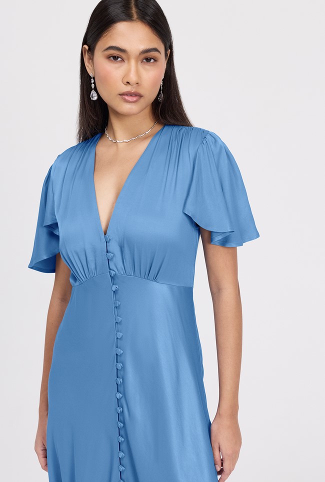 Delphine Button Through Satin Maxi Dress