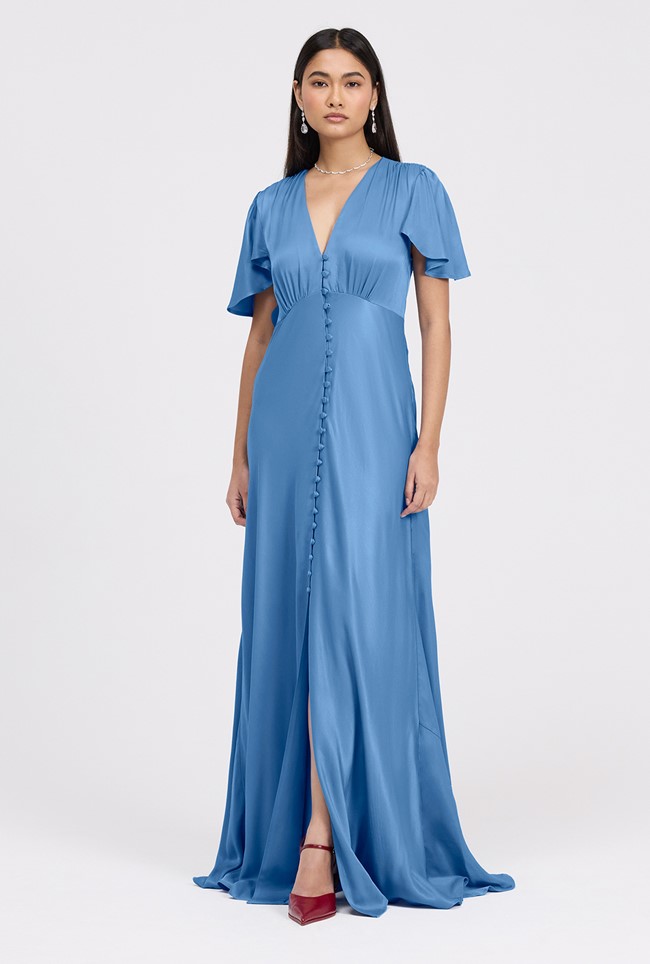 Delphine Button Through Satin Maxi Dress