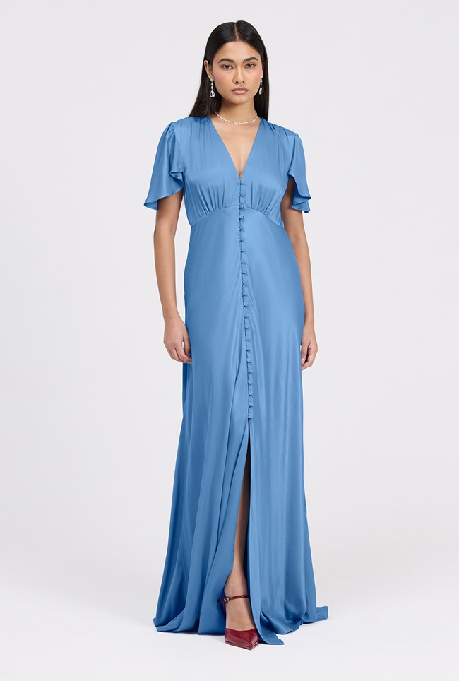 Delphine Button Through Satin Maxi Dress