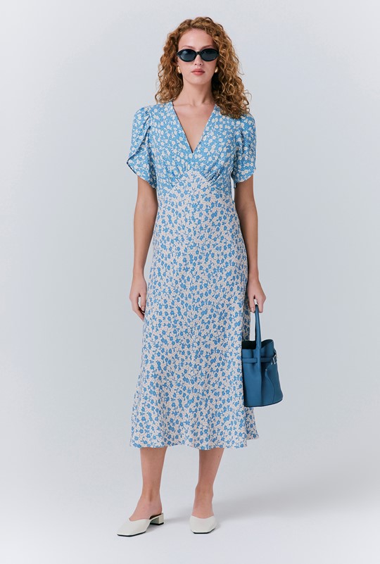 Lulu Crepe Floral Midi Tea Dress