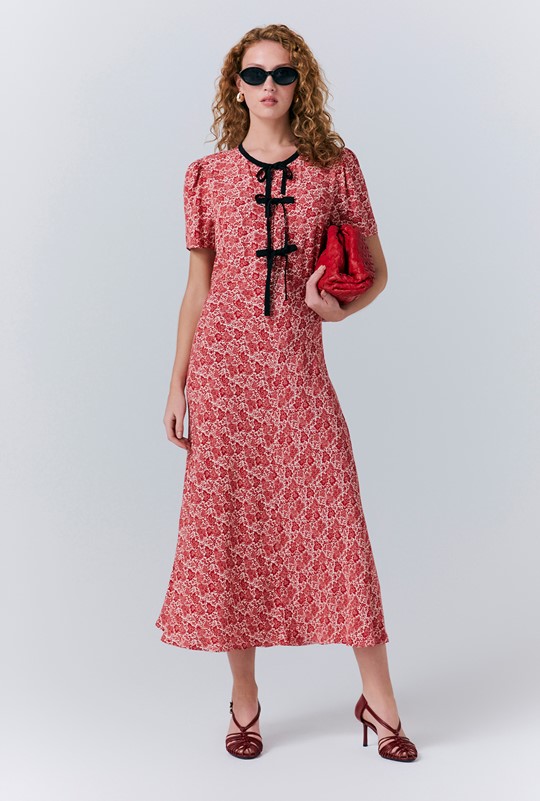 Maree Crepe Printed Tie Front Midi Dress