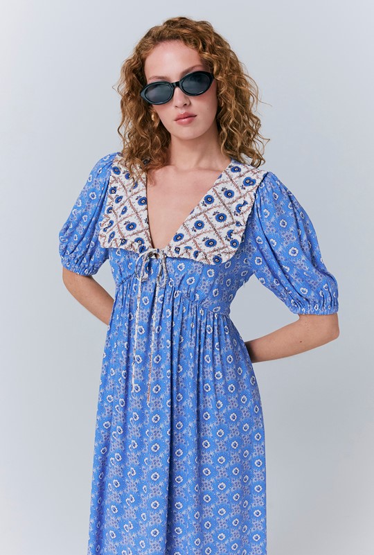 Nellie Blue Floral Collar Midi Smock Dress | Ghost London Nellie Blue Floral Collar Midi Smock Dress | Ghost London