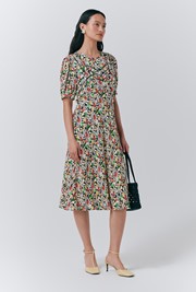Dotty Crepe Floral Short Tea Dress